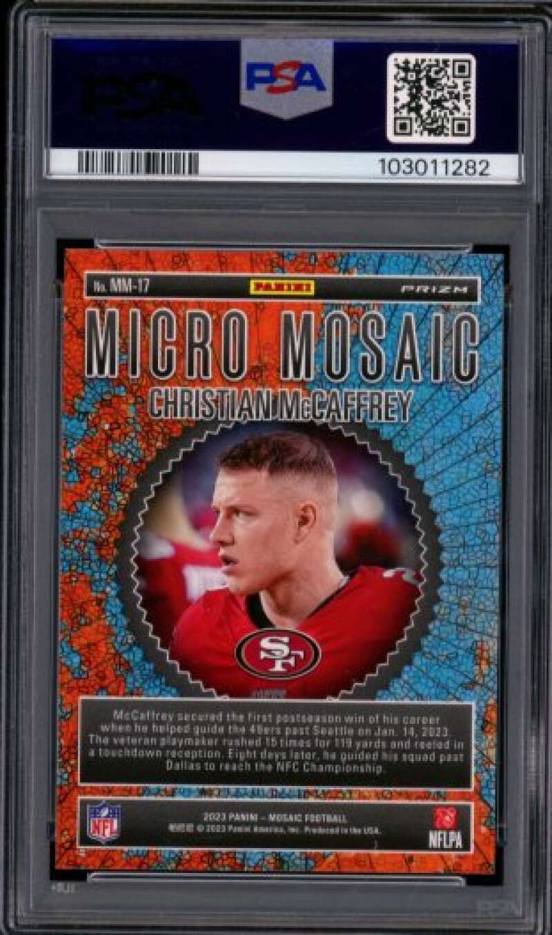 Christian McCaffrey Card 2023 Mosaic Micro Mosaic #MM17 PSA 10 Image 2