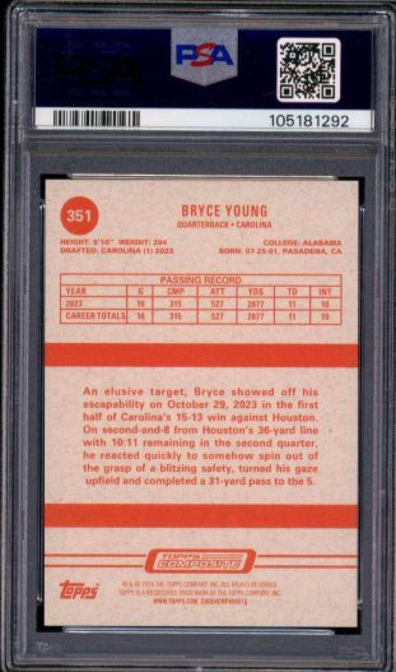 Bryce Young Rookie Card 2023 Topps Composite Green Rainbow Foilboard #351 PSA 10 Image 2