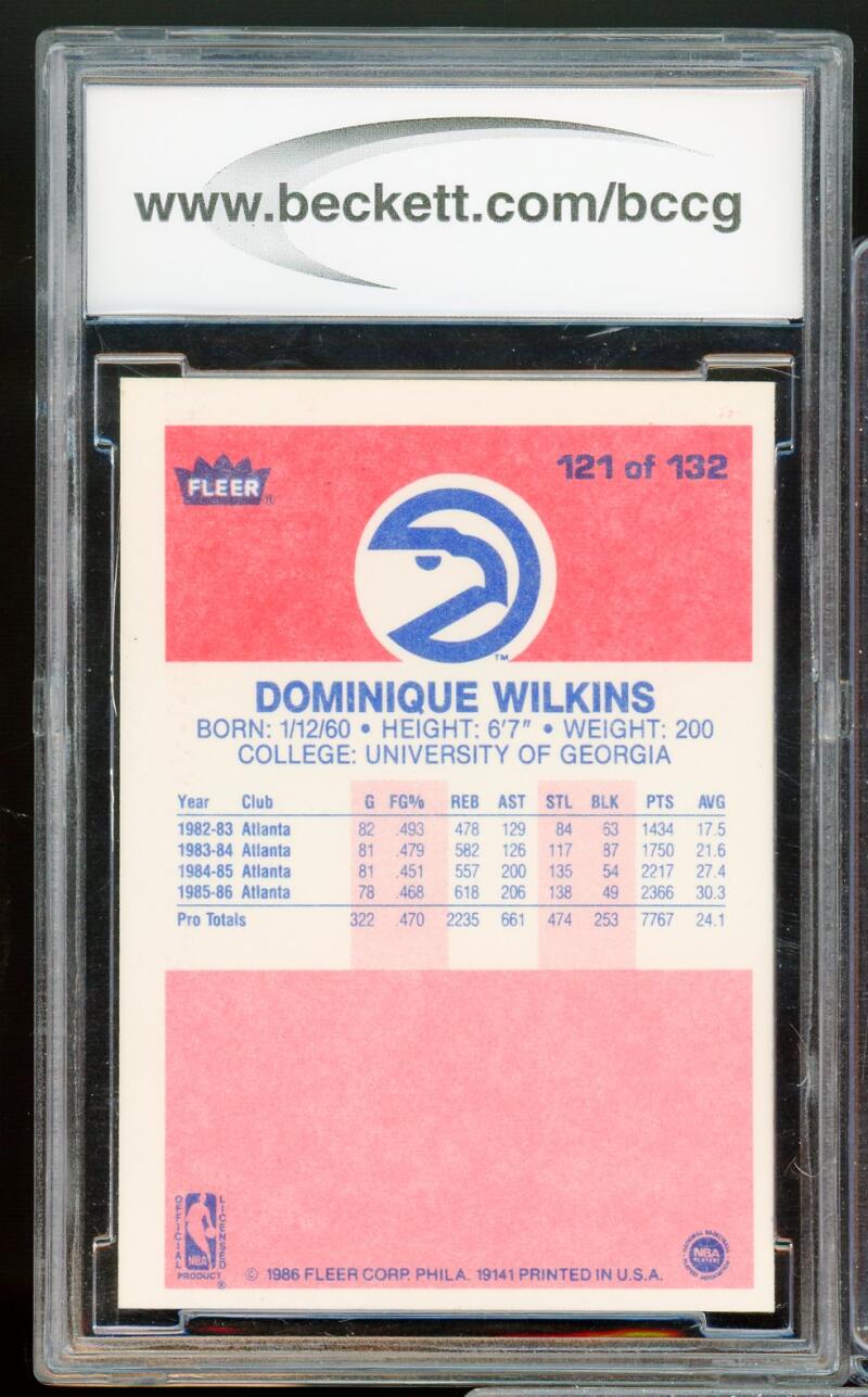 1986-87 Fleer #121 Dominique Wilkins Rookie Card BGS BCCG 9 Near Mint+ Image 2