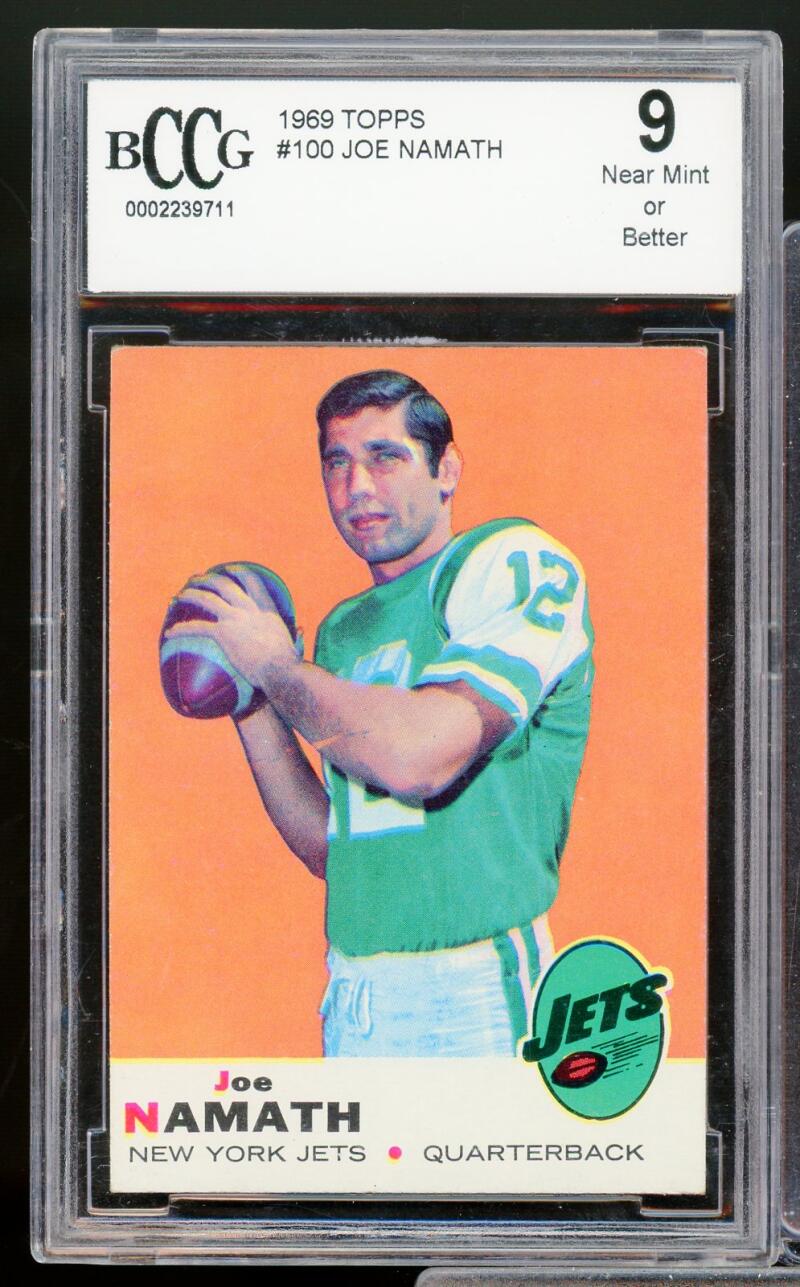 1969 Topps #100 Joe Namath Card BGS BCCG 9 Near Mint+ Image 1