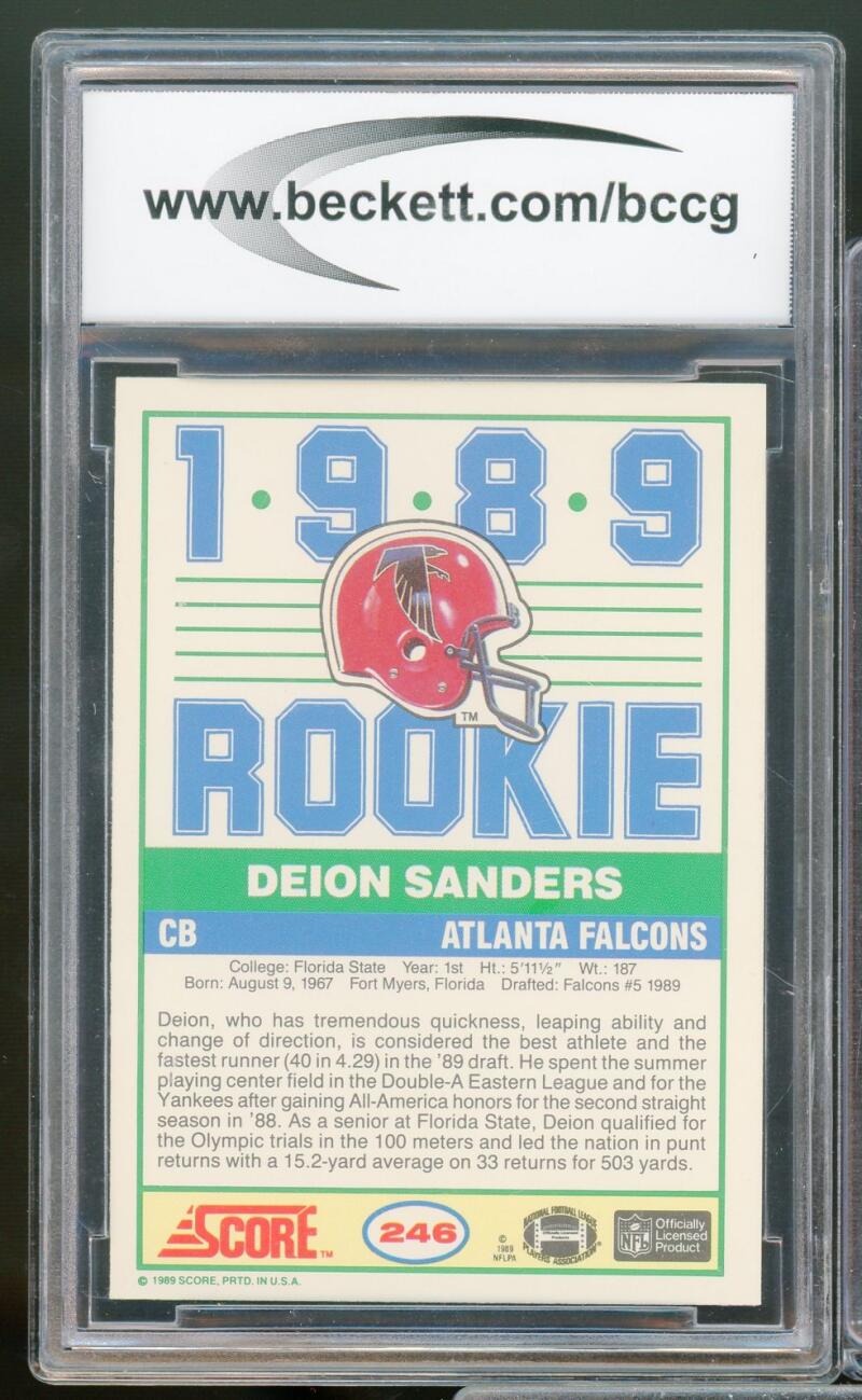 1989 Score #246 Deion Sanders Rookie Card BGS BCCG 10 Mint+ Image 2