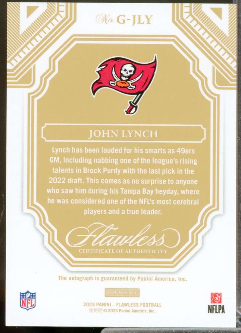 John Lynch /25 Card 2023 Panini Flawless Greats Autographs #10  Image 2