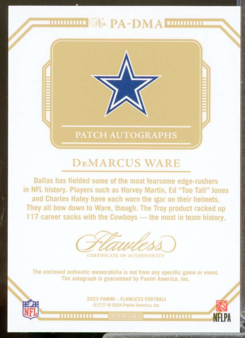 DeMarcus Ware /15 Card 2023 Panini Flawless Jersey Patch Autographs Ruby #13  Image 2