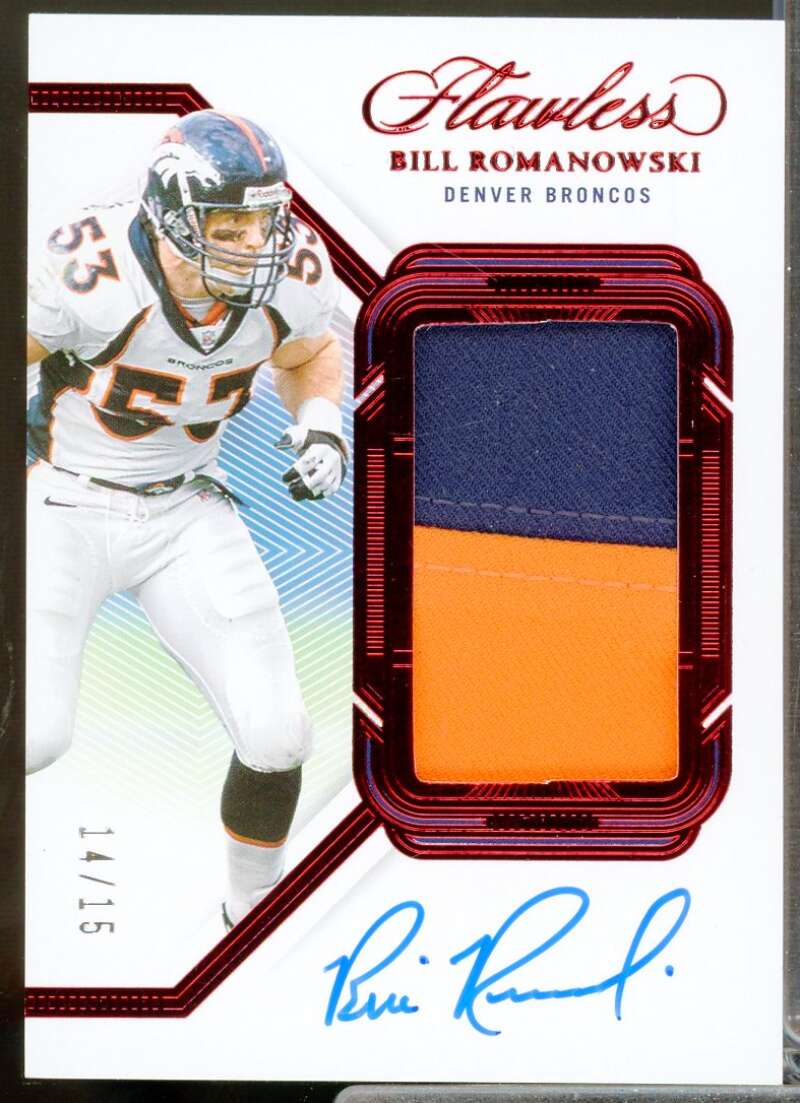 Bill Romanowski /15 Card 2023 Panini Flawless Jersey Patch Autographs Ruby #51  Image 1