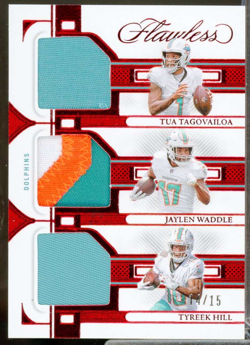 Tua Tagovailoa Waddle Tyreek Hill 2023 Panini Flawless Triple Patches Ruby #6  Image 1