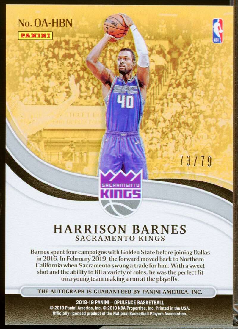 Harrison Barnes /79 Card 2018-19 Panini Opulence Opulent Autographs #17  Image 2