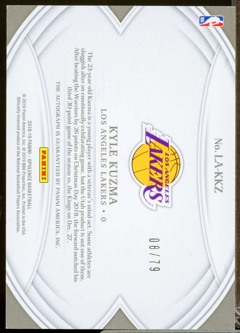 Kyle Kuzma /79 Card 2018-19 Panini Opulence Luxurious Autographs #3  Image 2