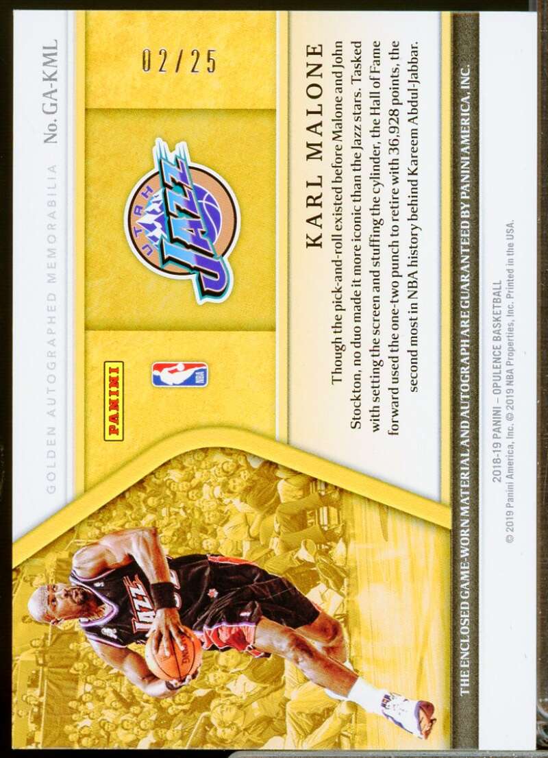 Karl Malone /25 2018-19 Panini Opulence Golden Autograph Jersey Memorabilia #10  Image 2