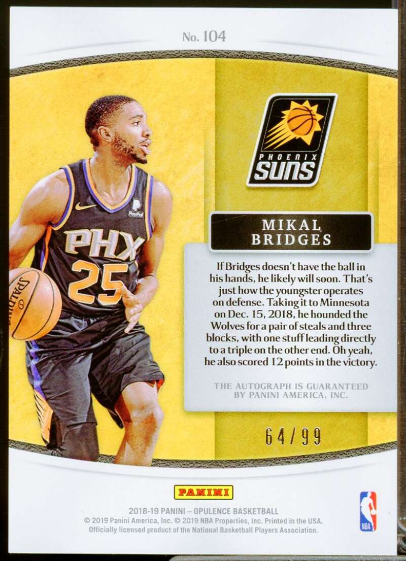 Mikal Bridges Rookie /99 Card 2018-19 Panini Opulence Autograph #104  Image 2