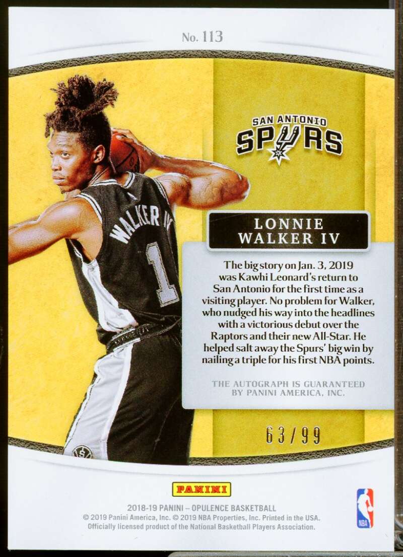 Lonnie Walker IV Rookie /99 Card 2018-19 Panini Opulence Autograph #113  Image 2