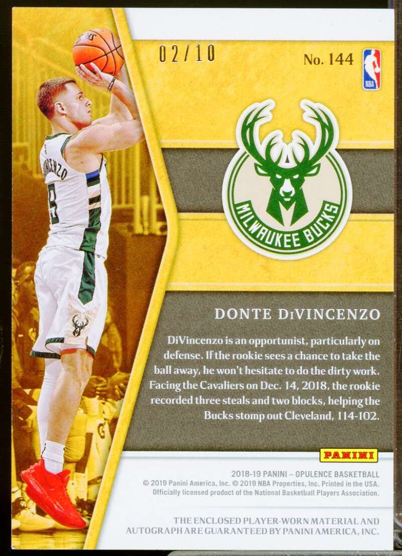 Donte DiVincenzo Rookie 2018-19 Panini Opulence Jersey Autograph Holo Gold #144  Image 2