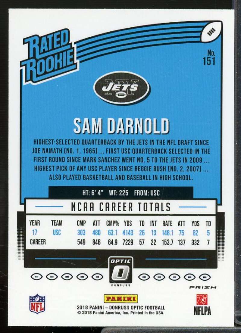 Sam Darnold Rookie Card 2018 Donruss Optic Bronze #151  Image 2