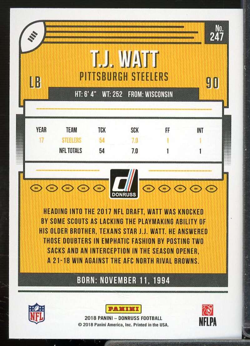 T.J. Watt Card 2018 Donruss Press Proof Silver #247  Image 2