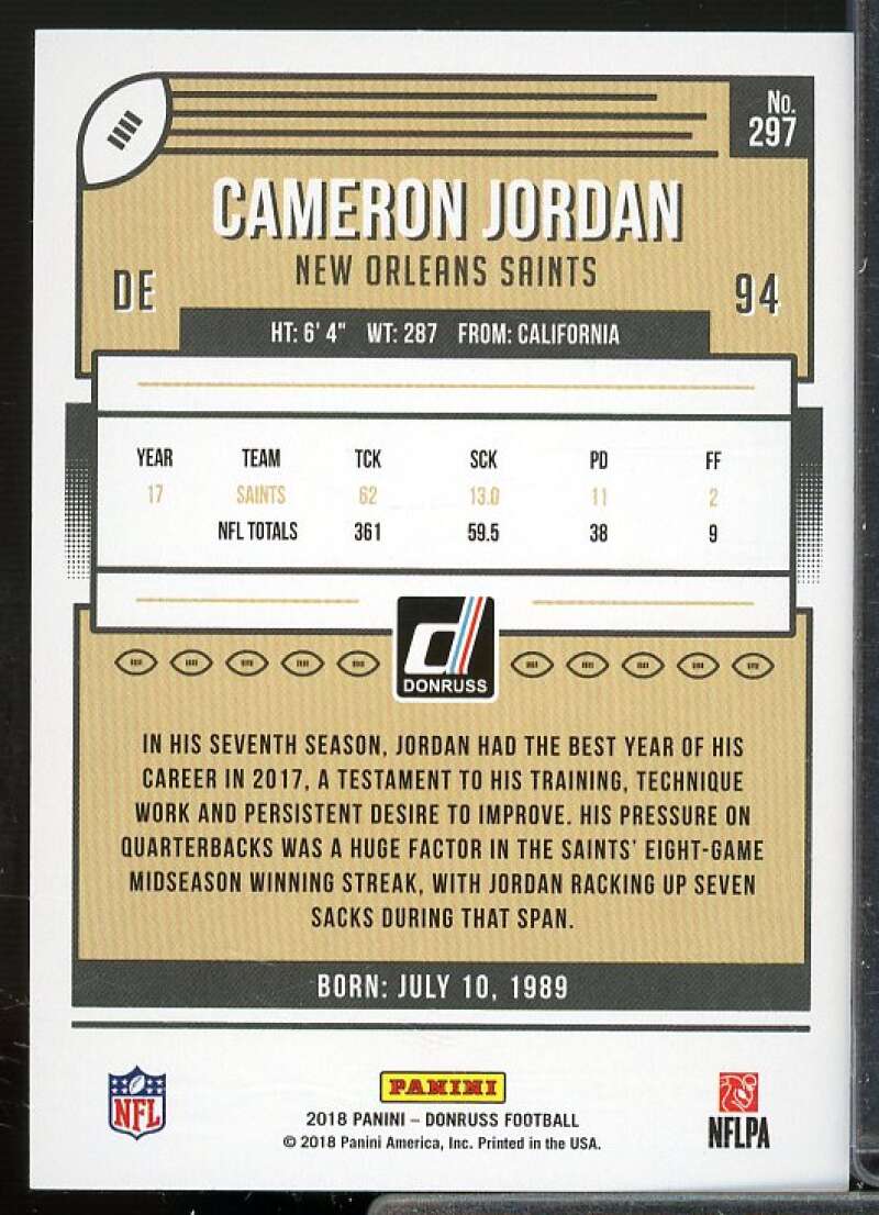 Cameron Jordan Card 2018 Donruss Press Proof Silver #297  Image 2