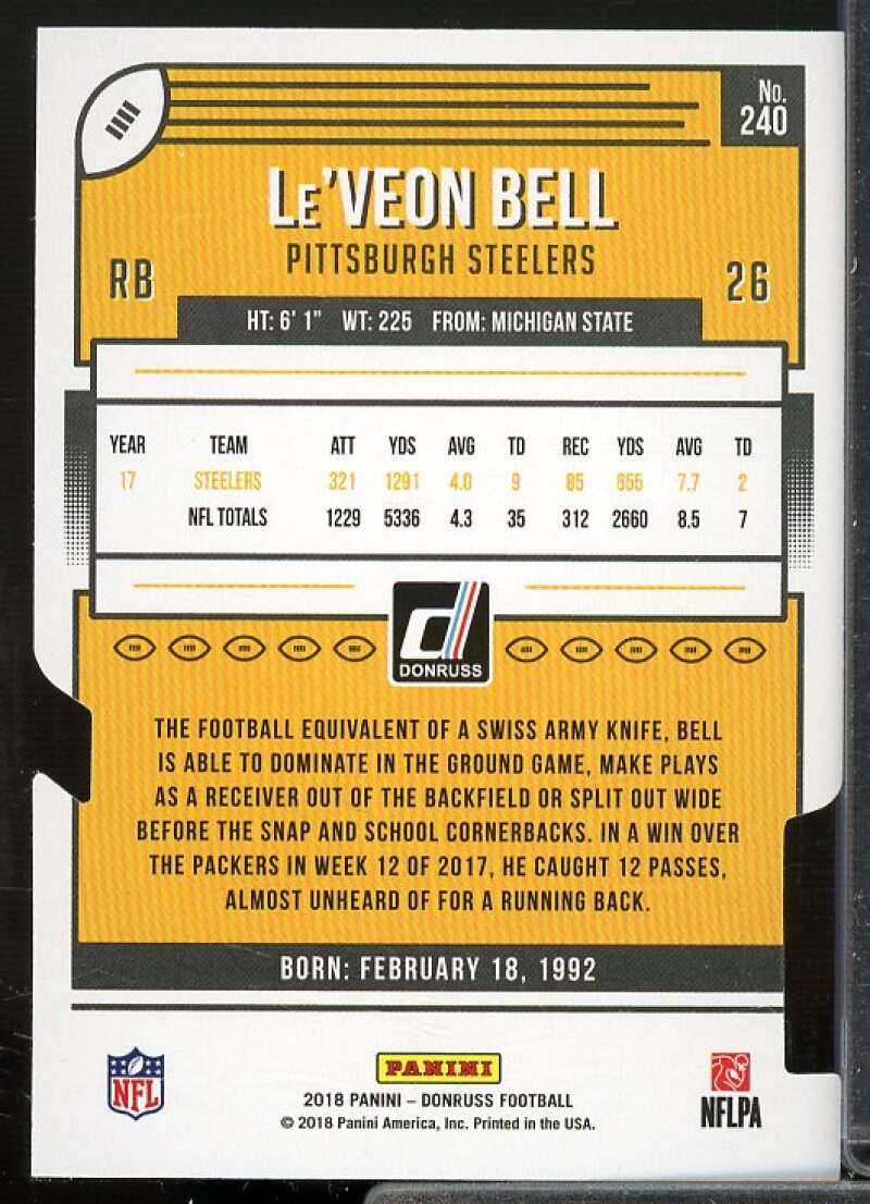 Le'Veon Bell Card 2018 Donruss Press Proof Silver Die Cut #240  Image 2