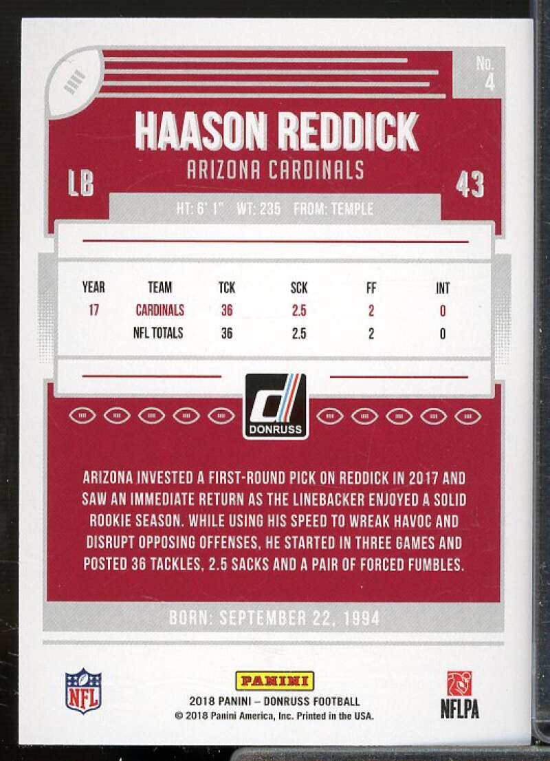 Haason Reddick Card 2018 Donruss Jersey Number #4  Image 2