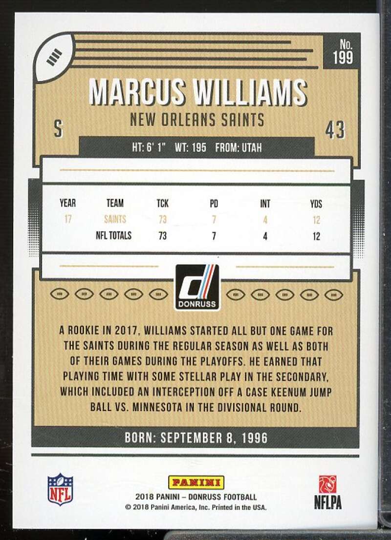 Marcus Williams Card 2018 Donruss Press Proof Gold #199  Image 2