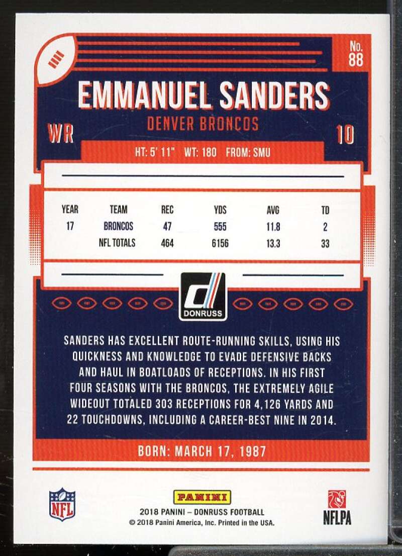 Emmanuel Sanders Card 2018 Donruss Press Proof Gold #88  Image 2