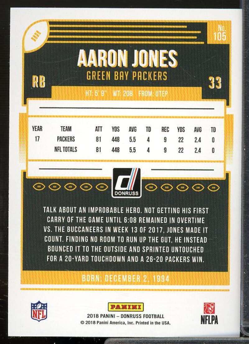 Aaron Jones Card 2018 Donruss Press Proof Gold #105  Image 2