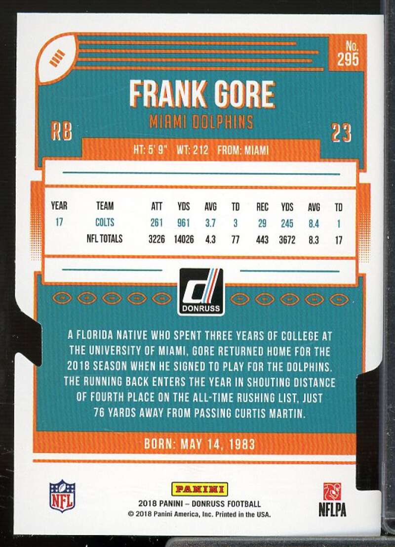 Frank Gore Card 2018 Donruss Press Proof Gold Die Cut #295  Image 2