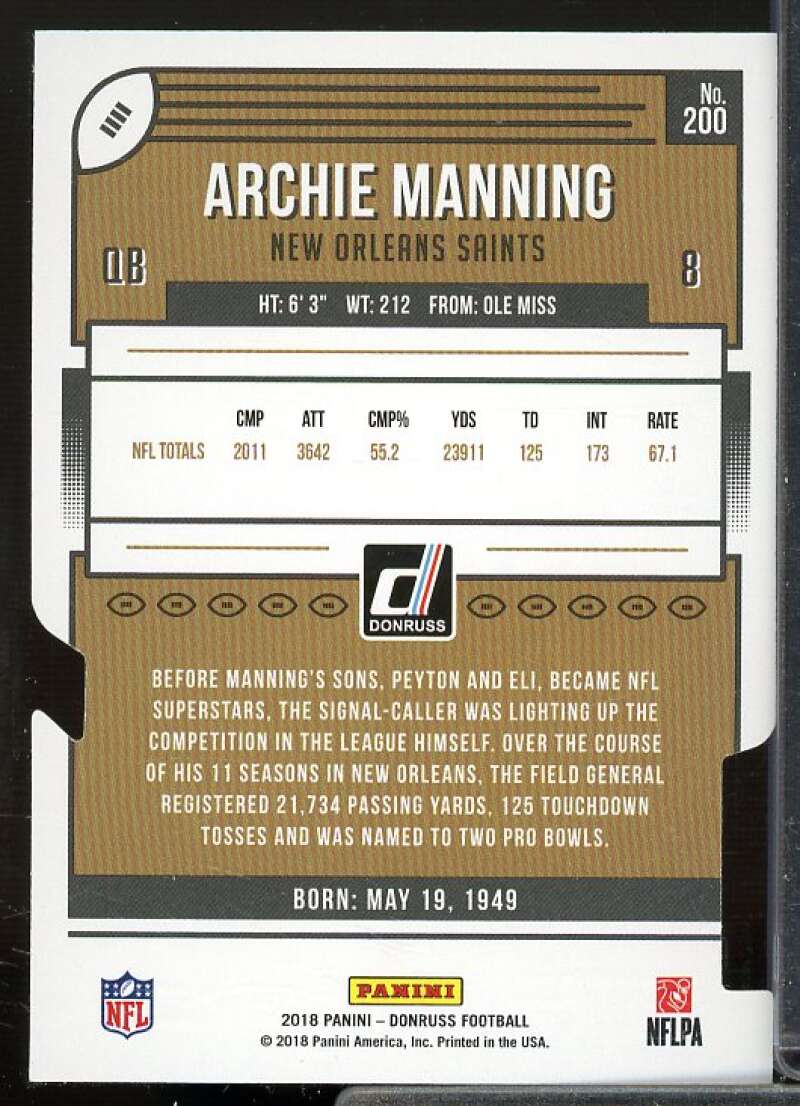Archie Manning Card 2018 Donruss Press Proof Gold Die Cut #200  Image 2