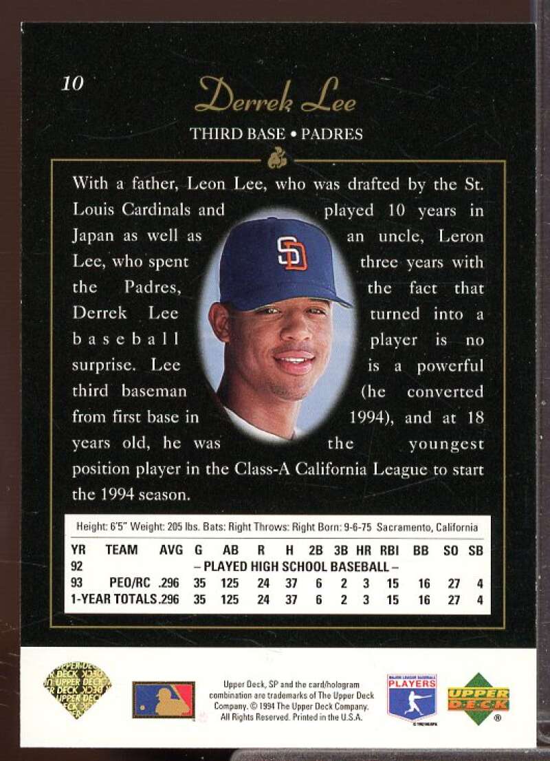 Derrek Lee Rookie Card 1994 SP #10  Image 2