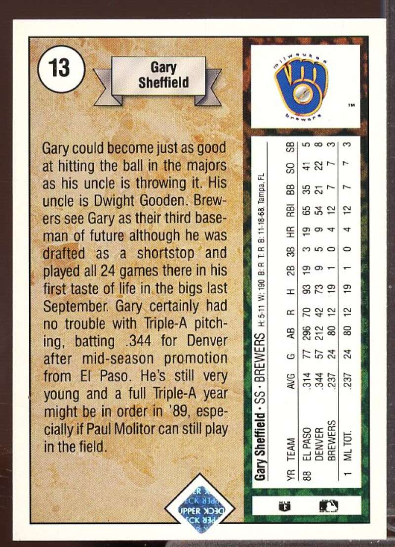 Gary Sheffield Rookie Card 1989 Upper Deck #13  Image 2