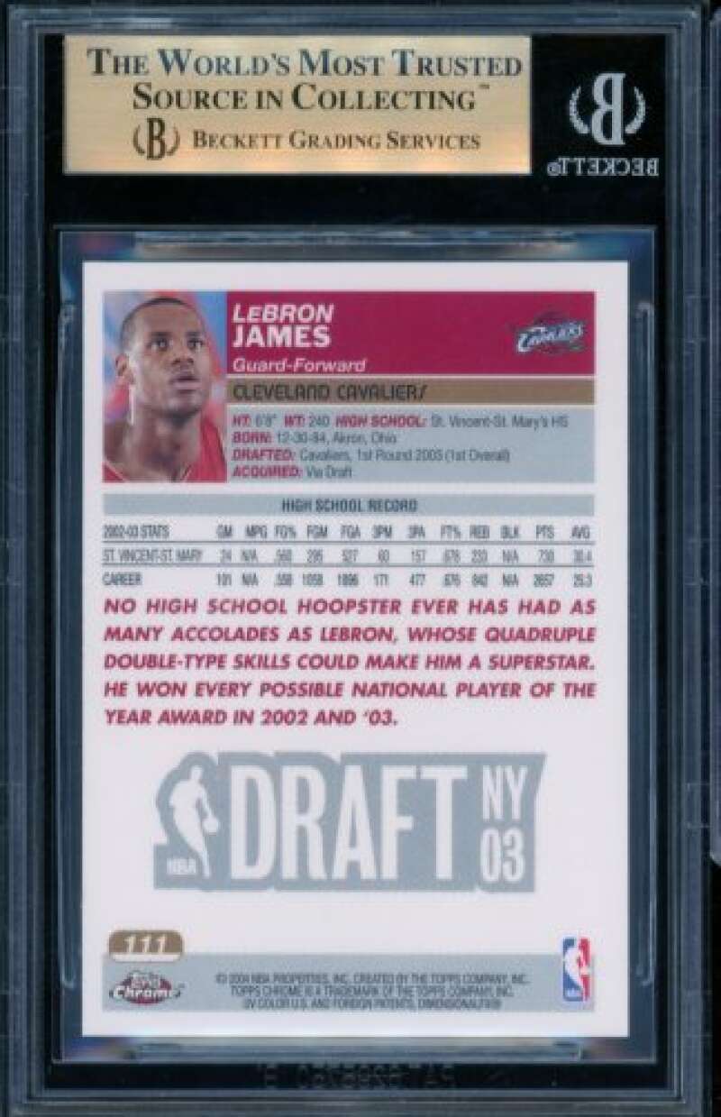 LeBron James Rookie Card 2003-04 Topps Chrome #111 BGS 9.5 Image 2