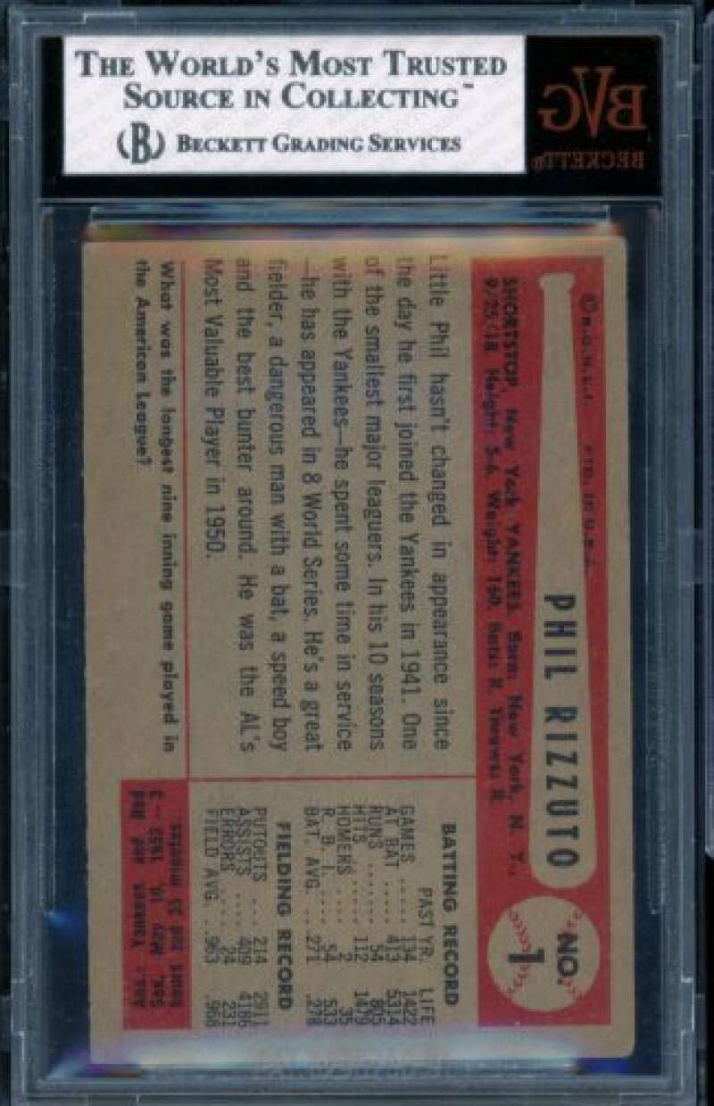 Phil Rizzuto Card 1954 Bowman #1 BGS BVG 4 Image 2
