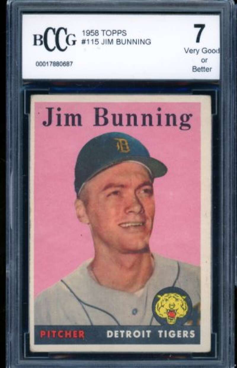 Jim Bunning Card 1958 Topps #115 BGS BCCG 7 Image 1