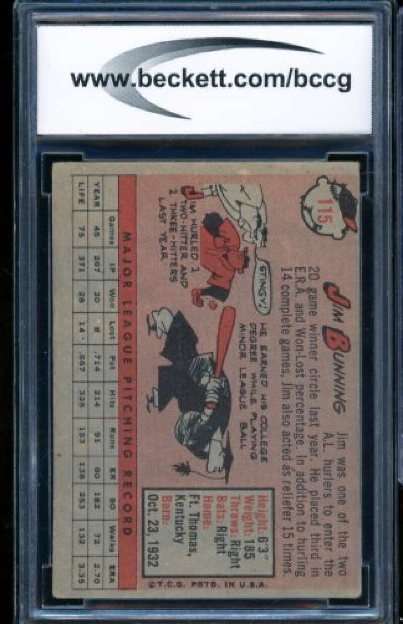 Jim Bunning Card 1958 Topps #115 BGS BCCG 7 Image 2