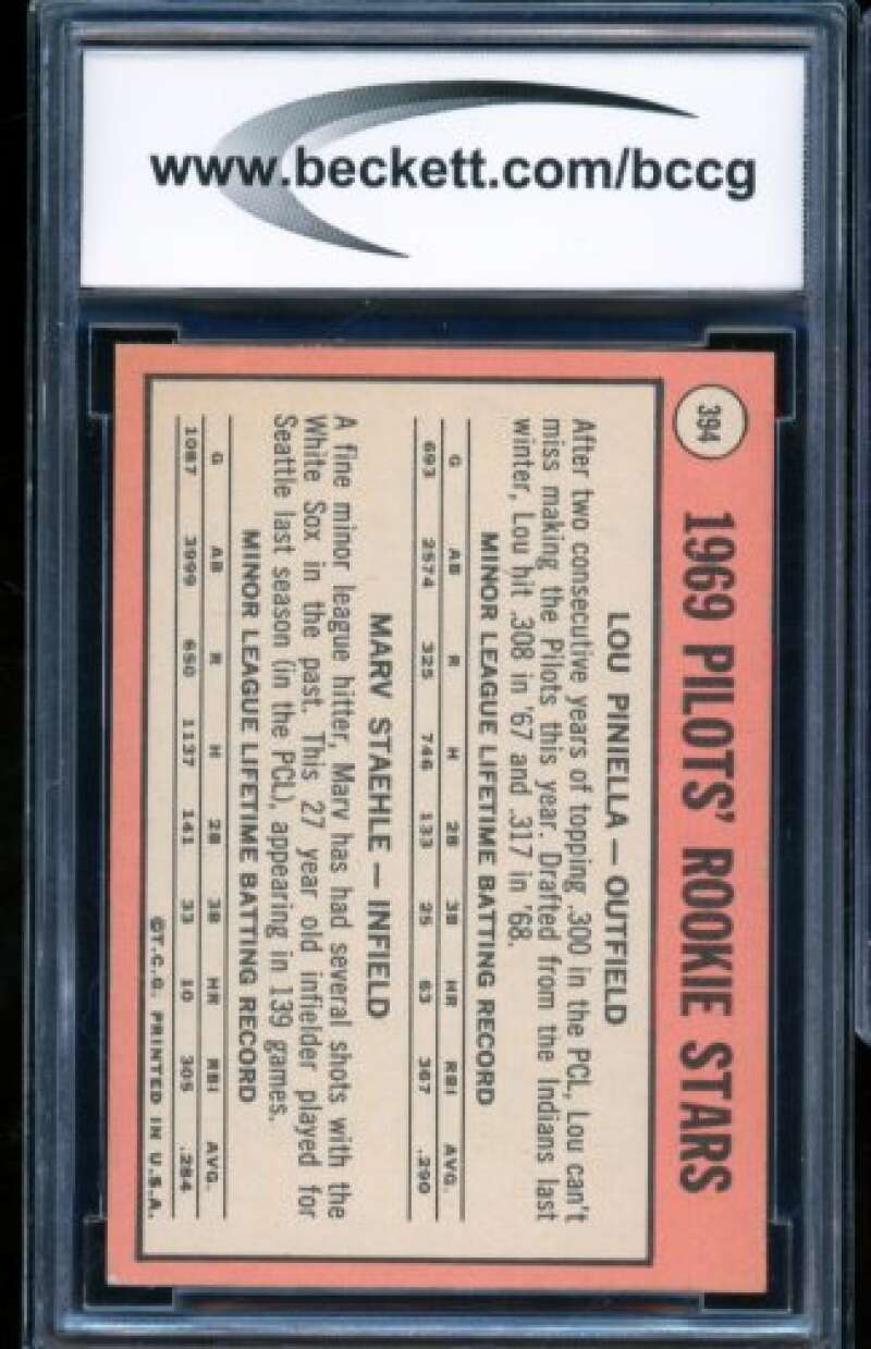 Lou Piniella/Steve Staehle Card 1969 Topps #394 BGS BCCG 8 Image 2