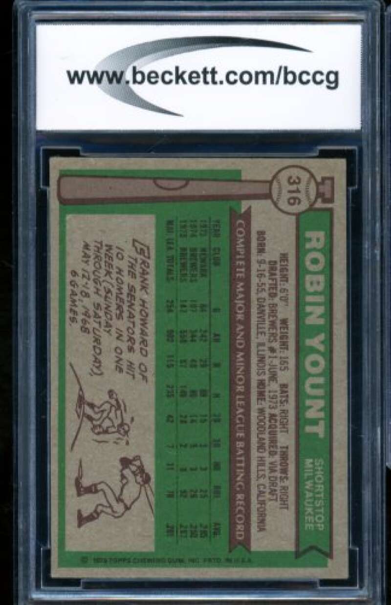 Robin Yount Card 1976 Topps #316 BGS BCCG 8 Image 2