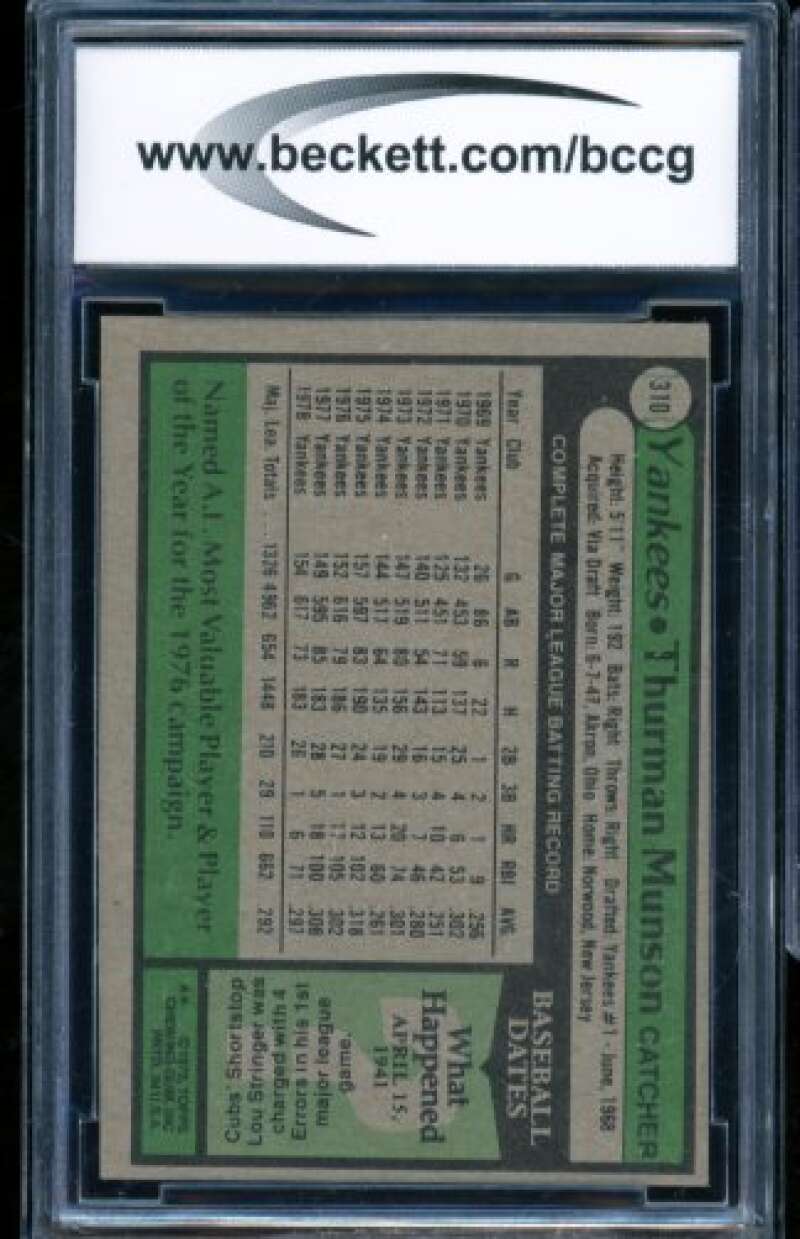 Thurman Munson Card 1979 Topps #310 BGS BCCG 9 Image 2