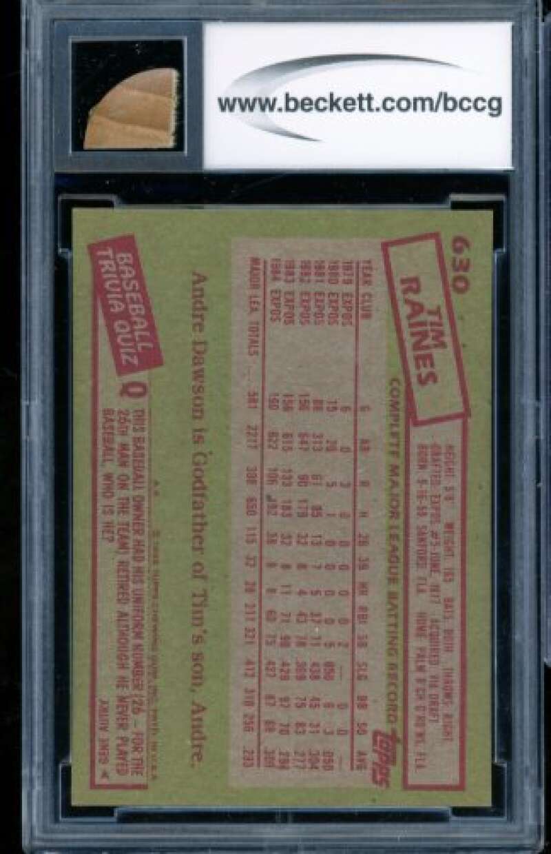 Tim Raines Card 1985 Topps Game Used bat Hidden Treasure #630 BGS BCCG 9 Image 2