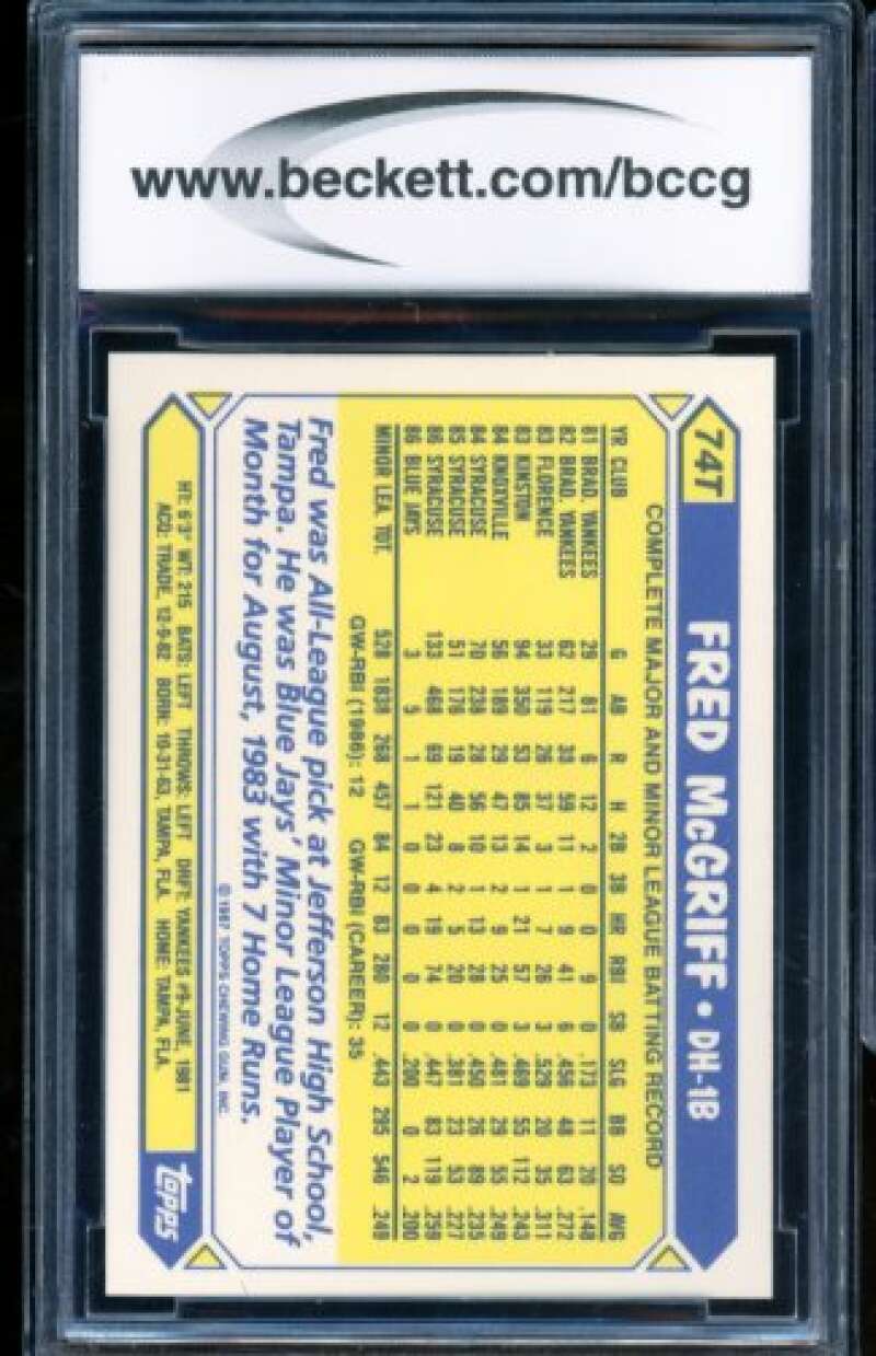 Fred McGriff Rookie Card 1987 Topps Traded Tiffany #74T BGS BCCG 10 Image 2
