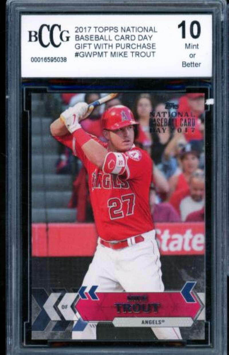 Mike Trout Card 2017 Topps National Baseball Card Day #GWP-MT BGS BCCG 10 Image 1