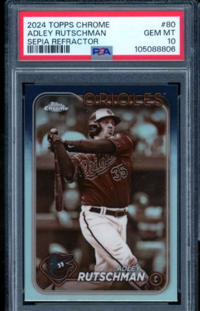 Adley Rutschman Card 2024 Topps Chrome Sepia Refractor (pop 4) #80 PSA 10 Image 1