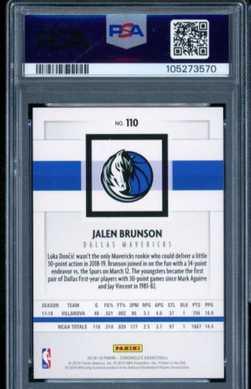 Jalen Brunson Rookie Card 2018-19 Panini Chronicles #110 PSA 9 Image 2
