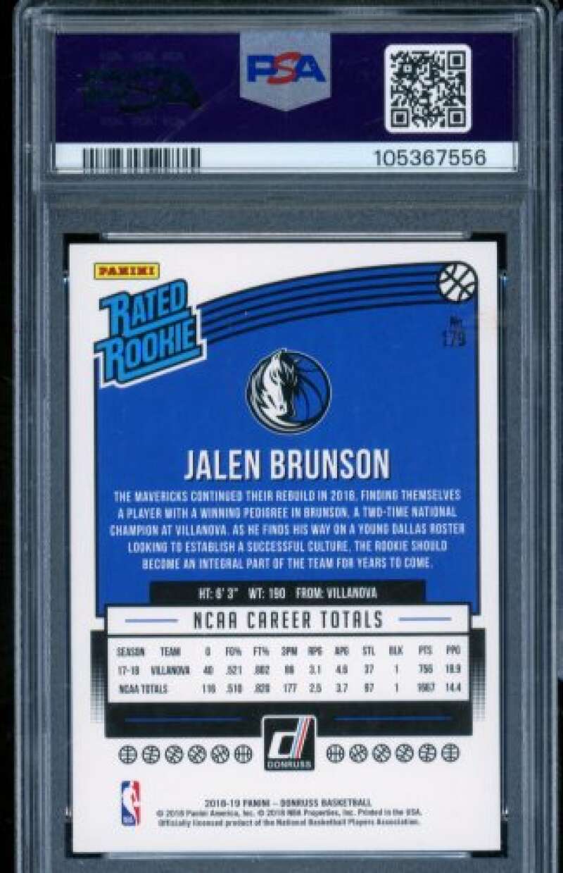 Jalen Brunson Rookie Card 2018-19 Panini Donruss #179 PSA 8 Image 2