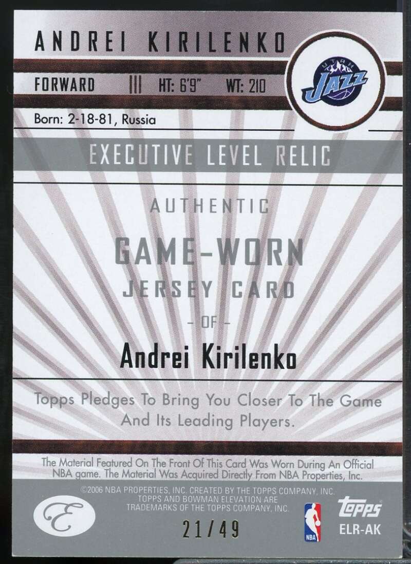 Andrei Kirilenko Card 2006-07 Bowman Elevation Executive Level Relics Red #RAK  Image 2