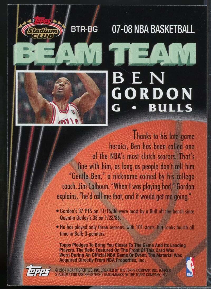 Ben Gordon A Card 2007-08 Stadium Club Beam Team Relics #BG  Image 2