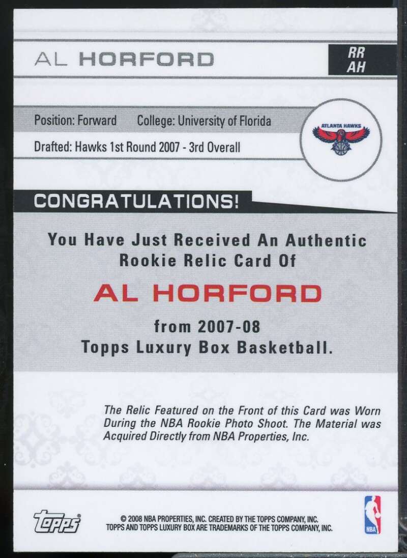 Al Horford Rookie Card 2007-08 Topps Luxury Box Rookie Relics Gold #AH  Image 2