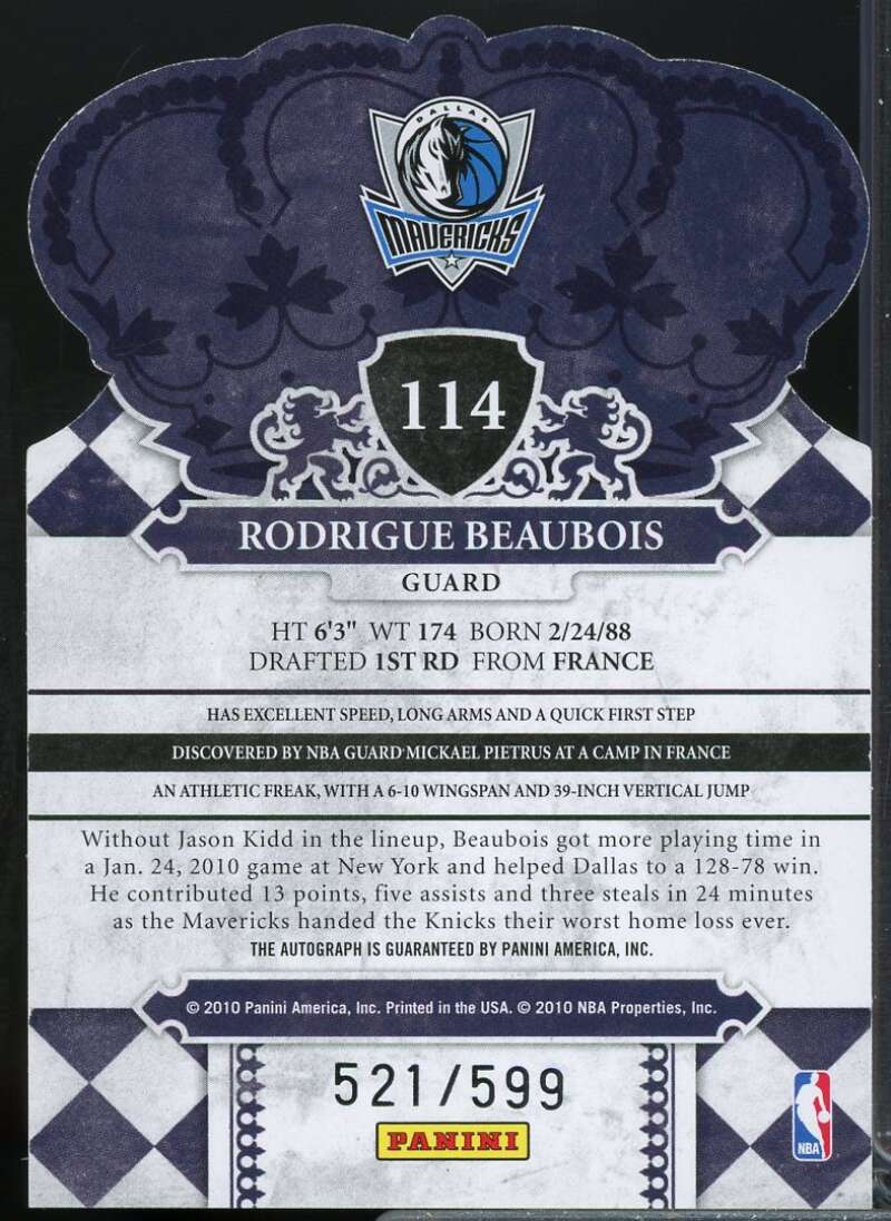 Rodrigue Beaubois AU/599 Rookie Card 2009-10 Crown Royale #114  Image 2