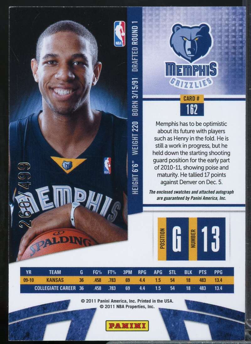 Xavier Henry JSY AU/499 Rookie Card 2010-11 Absolute Memorabilia #162  Image 2