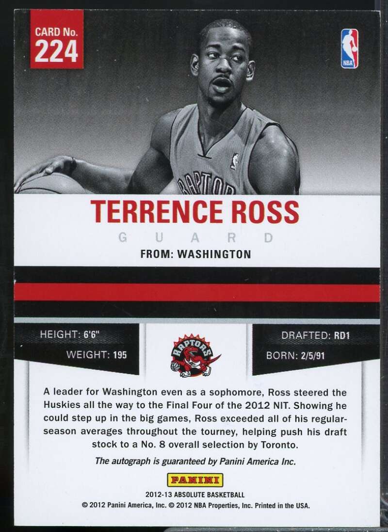 TeRookieence Ross AU/199 Rookie Card 2012-13 Absolute #224  Image 2