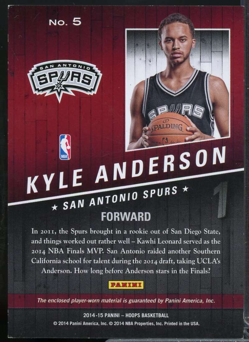 Kyle Anderson Card 2014-15 Hoops Freshman Fabrics #5  Image 2