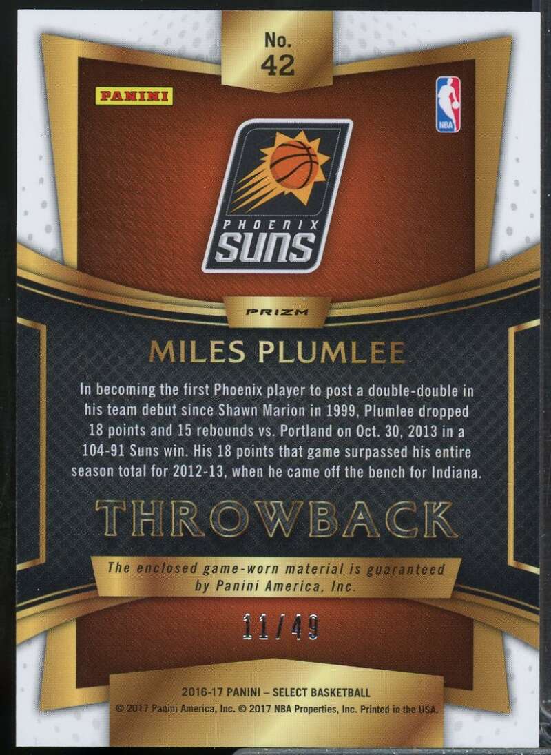Miles Plumlee Card 2016-17 Select Throwback Memorabilia Prizms Copper #42  Image 2