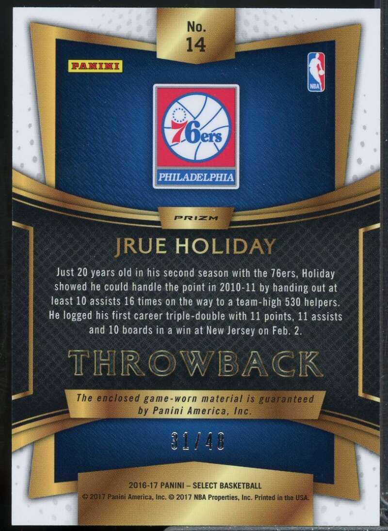 Jrue Holiday Card 2016-17 Select Throwback Memorabilia Prizms Copper #14  Image 2