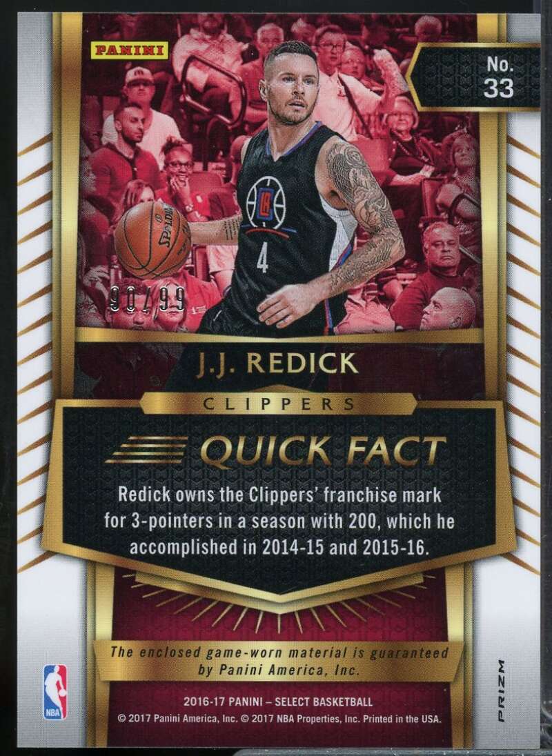 J.J. Redick Card 2016-17 Select Swatches Prizms Purple #33  Image 2